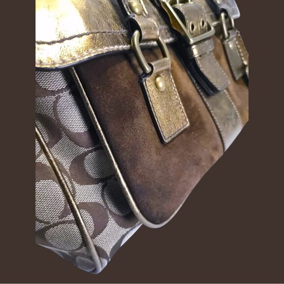 Vintage COACH Gold Metallic Signature Shoulder bag/ Satchel - Picture 10 of 16